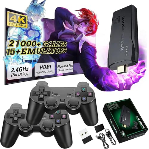 Retro Konsole Spielkonsole Retrolink Game Stick, 22.000+ Spiele Plug & Play Retro Link Stick für TV HDMI mit 2 Wireless Controllern, Spiele Geschenk für Jungen & Erwachsene (Speed Pro+ )
