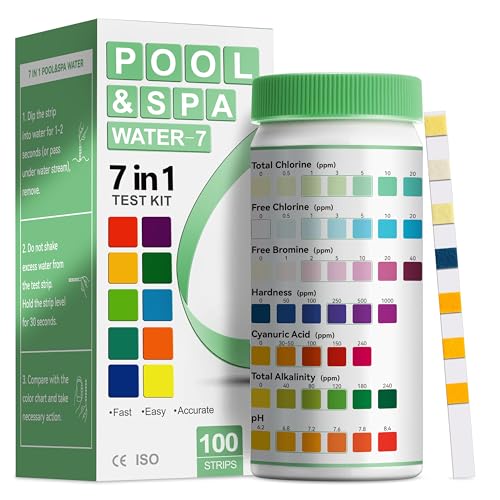 AAwipes Schwimmbad-Testkit 7-in-1 | 100 Teststreifen für Schwimmbäder | pH-Wert-Testkit für Pool mit hochpräziser Wasserhärte- und Säuremessung | Wartungsset für Pool, Whirlpool und Spa (K01-100)