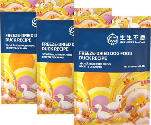PET-EVER PureFeast gefriergetrocknete Hundeleckerlis, 94% tierisches, gefriergetrocknetes Rohfutter, gesundes Futter mit hohem Proteingehalt und Mahlzeitenmixer für Hunde (20g*3, Ente)