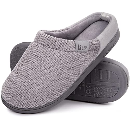 LongBay Damen Chenille Knit Hausschuhe Komfort Memory Foam Slip on Hausschuhec Grau,40-41 EU