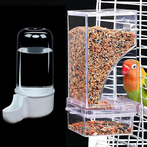 Automatischer Vogelfutterspender,YouXiaor 2PCS Automatischer Futterspender Vögel und Wasserspender Transparentes Acryl Vogelfutterhaus Vogelkäfig für Vögel Papageien Wellensittiche Kanarienvögel