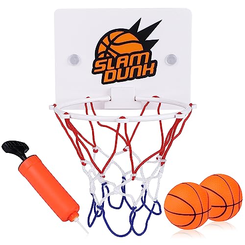 Grevosea Basketballkorb Indoor für Zimmer 16.2x12cm Kinder Mini Basketball Korb Set Mit 2 Stück 6.5cm Bälle Und Pumpe Büro mit Saugnapf für Kinder Outdoor Indoor Office Home