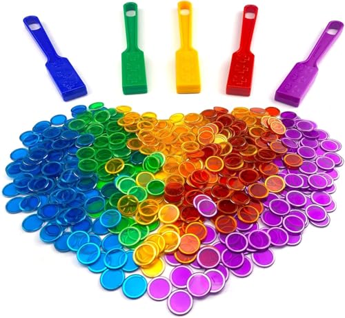 Dacefloy 5 Magnetische Stäbe und 500 Bingo Chips Set Magnetstab Multicolor Metall Ringed Discs Schulwissenschaft STEM Kit Lernzubehör Family Magnetische Spielchips Kinder Lotto Token