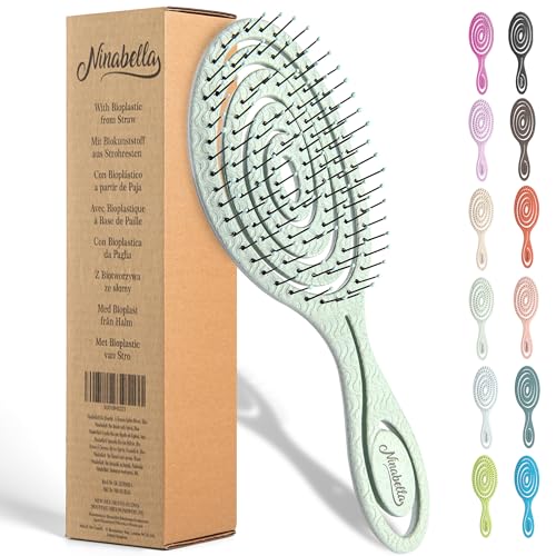 Ninabella Haarbürste ohne Ziepen für Damen und Herren - Entwirrbürste auch für Locken & Lange Haare - Profi Detangler-Bürste - Spiralfeder Haarbürsten - Grün