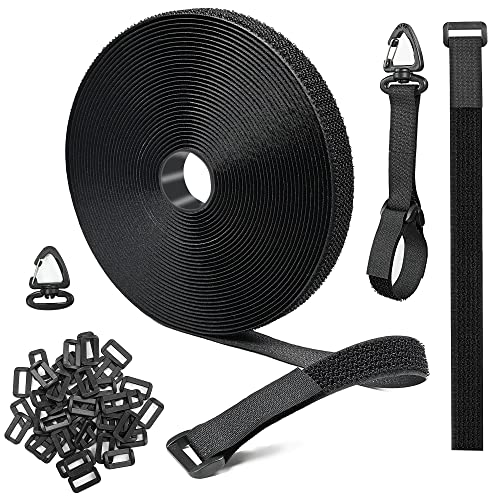 FINIBO 12.5m Klettband mit 50 Schnalle und 10 Haken, Frei Zuschneidbar Klett Kabelbinder Wiederverschließbar klettbänder, 2cm Breit Kabel Klettbinder Klettverschluss zum Kabel, Drähte, Schläuche