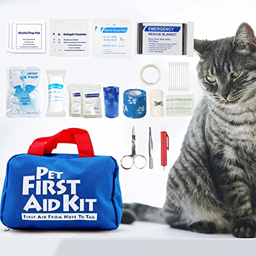 Haustier Erste-Hilfe-Set für Hund Katze, 63 Stück Notfall-Überlebenstasche für Haustiere, Tiere, perfekt für zu Hause Outdoor Wandern Camping Notfälle, Haustier freundlich