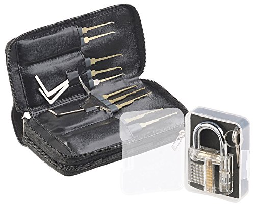 AGT Lockpick: Profi-Lockpicking-Set mit 30-teiliger Dietrich-Tasche & Übungs-Schloss (Schlossknacker Set, Lockpicking Werkzeug, Experimentierkasten)