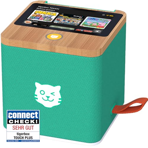 tigermedia tigerbox Touch Plus grün mit extra Langer Akkulaufzeit und Bluetooth Kopfhöreranschluss, Hörspiel, Teufelskicker, König der Löwen, Disney, Super Wings, ab 4-12 Jahren