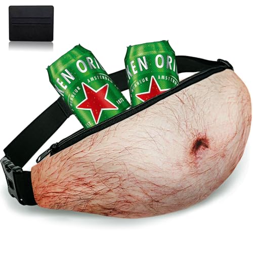 AYNKH Lustige Hüfttasche für Männer, Ehemann, Vater, Freunde, mit Kartenhalter, originelles Geschenk, realistischer Bierbauch, dreidimensionale Form, für Weihnachten, Halloween, Geburtstag, Jahrestag,