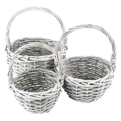 Ideen mit Herz Weidenkorb-Set | 3 Körbchen in unterschiedlichen Größen: Ø14, Ø18, Ø21 cm | mit Henkel | geflochten | rund | klein | ideal als Präsent- oder Geschenkkorb (Hell)
