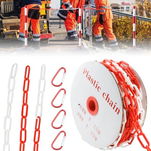 Kunststoff-Absperrkette, 25 Meter, 6 mm Stärke, Rot-Weiß (Schwarz Gelb)