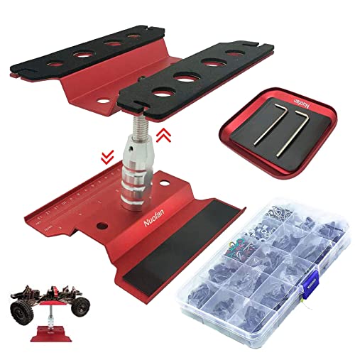 Aluminium RC Auto Reparatur Arbeitsständer Reparatur Werkzeug Set 360 Grad Rotation und 610 Stück RC Schrauben Kit für 1/8 1/10 1/12 1/16 1/18 RC Auto LKW Waage Crawler