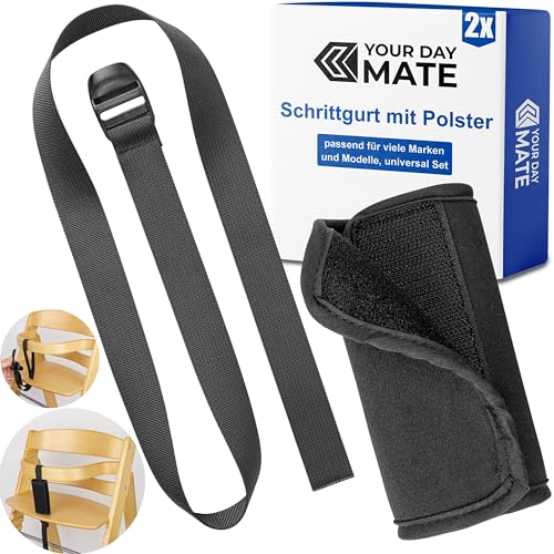 Schrittgurt und Gurtschoner Set für Hochstuhl, 2 Pack, Schwarz, Gurtriemen kompatibel mit Hauck Alpha Beta, Stokke Tripp Trapp, roba Sit Up, weicher Neopren Bezug, Gurtpolster Schrittgurt Kinderstuhl