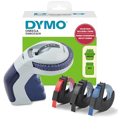 DYMO Prägegerät mit 3 Prägebändern | Omega Beschriftungsgerät-Starterset | kleines Prägegerät mit Dreh-klick-System | für zu Hause und für Bastel- und Hobbyprojekte (£/€, Ä, Ö und Ü)