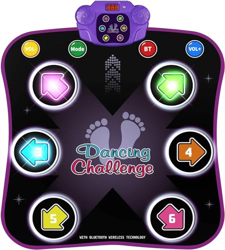 Hot Bee Leuchtend Tanzmatte für Kinder ab 3-10 Jahre Mädchen, Spielzeug ab 3-12 Jahre Mädchen, Mädchen Geschenke 3-12 Jahre, Musik Matte mit 6 Leuchtenden Pfeilen, Bluetooth, 5 Modi