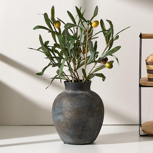 PORCER Rustikale Bauernhaus-Blumenvase, Keramik, 15,2 cm, niedliche Boho-Vase für Heimdekoration, Terrakotta-Vase für Wohnzimmer, Tisch, Regal, Kamindekoration, Bauernhaus-Bronze