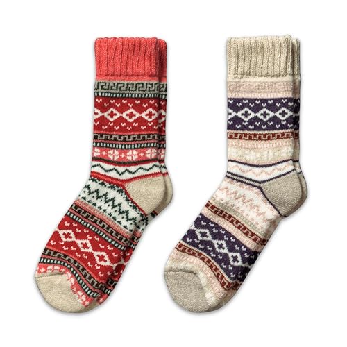 NORDIC Socks Premium Crew-Socken mit 40% Merinowoll-Mischung für Männer & Frauen, Feuchtigkeitsableitend, Weich und Bequem, 2 Paar (35-38, Ida)