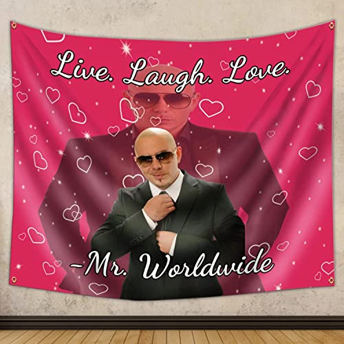 UoQo Mr Worldwide Says to Live Laugh Love lustiger Wandteppich für Raumdekoration, Pitbull Tapisserie, Poster, Wand, 3D-Boutique-Kunst, hängende Pop-Raumdekoration für Schlafzimmer, ästhetisch,