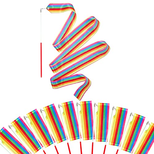 Mr Rex Regenbogen Gymnastikband Tanzband Schwungband mit Stab Kinder Mädchen, Karneval Zirkus Spielzeug für Kinder Draußen Geschenke Kindergeburtstag Mitgebsel (10 Stück)