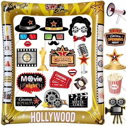 Filmabend Fotobox Accessoires Filmnacht Foto Requisiten Film Thema Aufblasbarer Foto Rahmen Kino Party Zubehör für Hollywood Filmstar Geburtstag Deko Filmen Dekoration