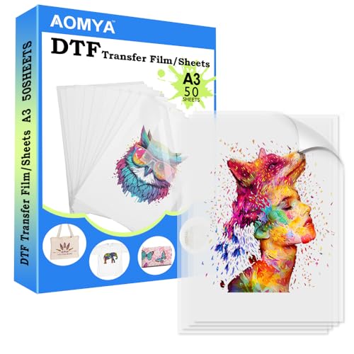 DTF Transferfolie Papier A3 50 Blatt, 29,7 x 41,9 cm, glänzend, transparent, PreTreat PET Wärmetransferpapier, DTF-Folie für Sublimations- und DTF-Drucker, DTF-Folie für Sublimationshack, verbesserte
