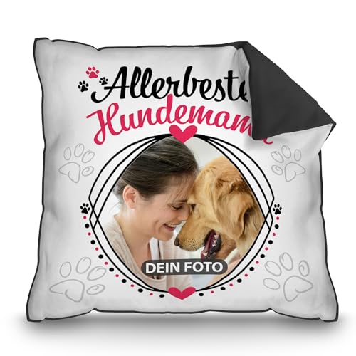 PR Print Royal Hunde-Kissen mit Foto Allerbeste Hundemama - Geschenk für Hundefreunde zum Geburtstag | Personalisiertes Geschenk, inkl. Füllung, Rückseite Schwarz