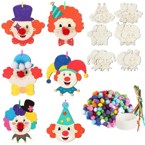 12 Stück Holz Bastelset Kinder, Clown Holz Kinder Bastelset, Tischdeko Zirkus Deko, Basteln Zirkus Deko Kindergeburtstag Party Wand Tür Dekoration, DIY Kreative Handwerk Kindergeburtstag Mitgebsel
