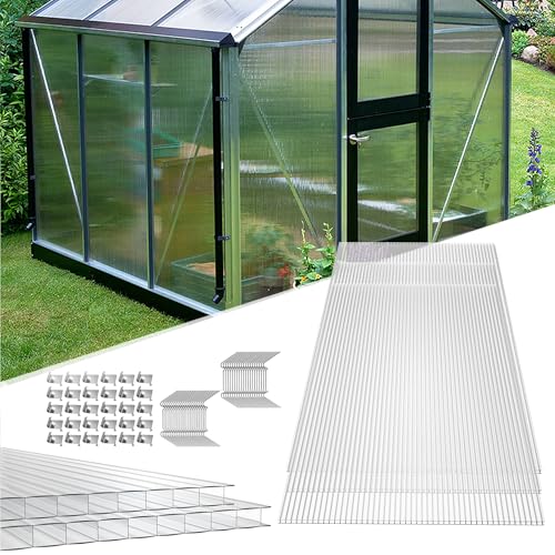 HENGMEI 14x Polycarbonat Platte Doppelstegplatten Transparent 4 mm PC Hohlkammerstegplatten Witterungsbeständig und UV-beständigen für Gewächshaus, Garten Treibhaus, 10,25 m²