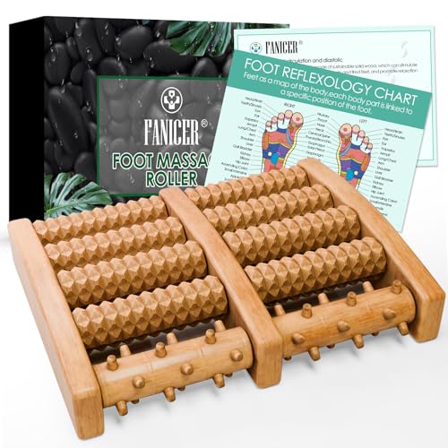 Fussmassageroller Holz,Fußmassagegerät mit Fußreflexzonenkarte,Massage Roller für Fußmassage,Massagegerät für Füße,Fußroller Holzroller,Foot Massager für Zuhause & Büro,Fußmassage Fersensporn