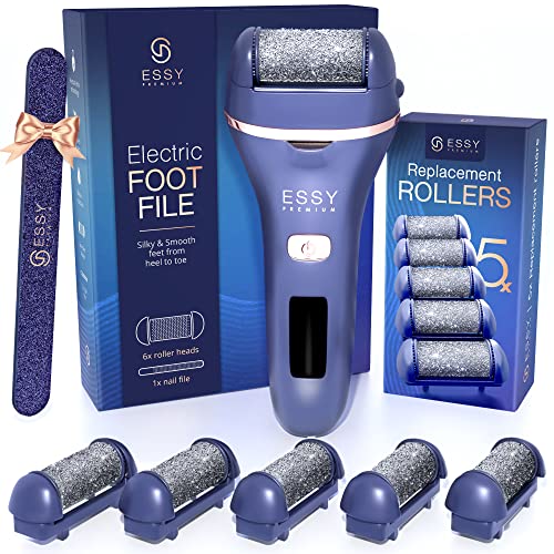 Essy Hornhautentferner Elektrisch mit 5 Ersatzrollen Hornhaut Entfernen Fuß Elektrischer Hornhautentferner Elektrisch Testsieger Elektrische Hornhautentfernung Hornhaut Pediküre Set Fußpflege (Blau)