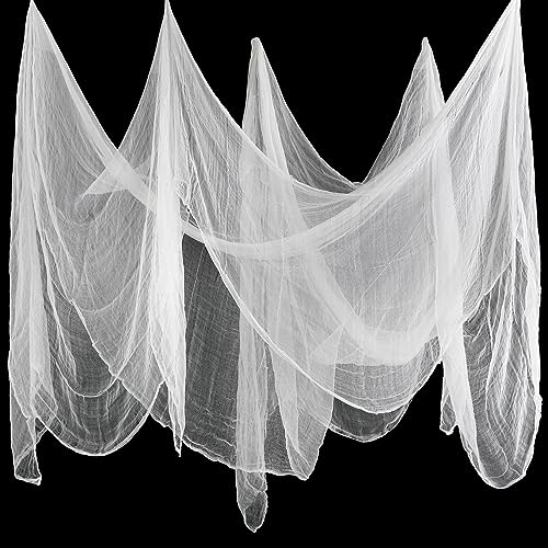 Boao Halloween Gruseliges Tuch Dekorationen, Gruseliges Käsetuch Baumwolle Musselin Tücher für Halloween Party Innen Außen Gruselhäuser Türen (Weiß, 85 x 197 Zoll)