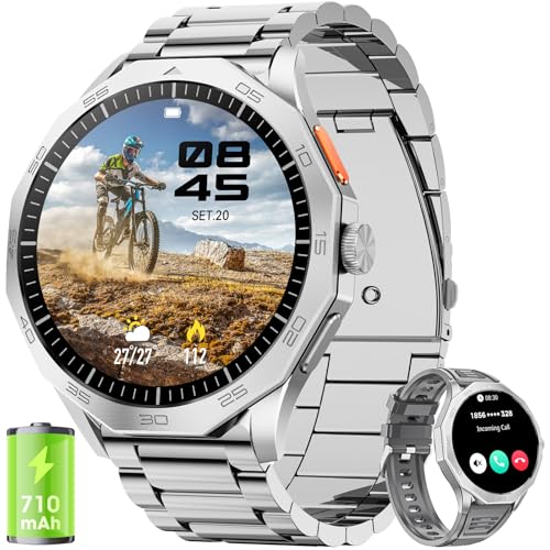 Mingtawn Smartwatch Herren 1,85" HD Ultra Screen Touchscreen 710mAh Akku Smart Watch Herren für Android iOS （Bluetooth Anrufannahme/Anrufe） Fitness-Tracker mit 100+ Sportarten