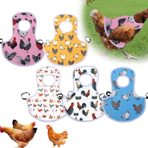 Hühner-Sattel für Hühner, Hühnerschürzen für Hühner, wasserdicht, bedruckt, Hühner-Sattel, Huhnweste, Jacke, Kleidung für Geflügel, Rücken, Federschutz, passend für kleine, mittelgroße Hühner, 5 Stück