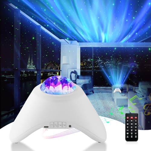 LED Sternenhimmel Projektor Kinder & Erwachsene，Galaxie Projektor Nachtlicht，Nordlicht Galaxy Projektor mit Bluetooth Lautsprechern und Weißem Rauschen，Schlafzimmer Decke Sternenprojektor Lampe