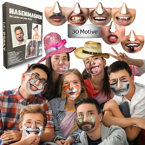 Bada Bing 30 Motive lustige Nasenmasken für Fotobox, Hochzeit, JGA & Geburtstag – Maske als Foto Verkleidung, Party Zubehör und Deko - Witzige Foto-Requisiten für unvergessliche Party-Momente Spiel