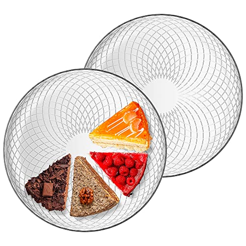 TREND FOR HOME Geschirrset von 2 Tortenplatte Servierplatte Pizzateller Kuchenplatte Geschirr Set Kuchenteller Glasplatte Dessertteller Halbtransparent | Ø 30 cm | Geometrische Muster | Elina