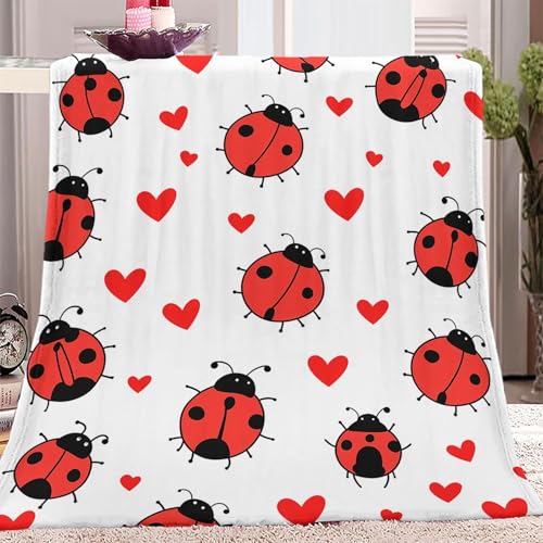 Kuscheldecken 130 x 150 cm Weich Decke,Flanelldecke Rote Lichtfarbe, Sofadecke Für Kinder Erwachsene, Süß Marienkäfer Druck Decken 3D-Digitaldruck Decke Für Schlafzimmer