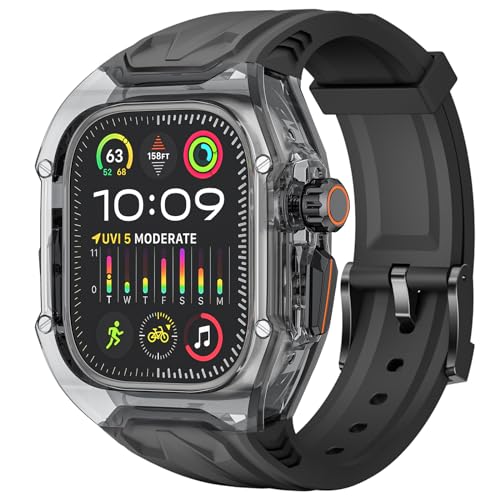 Delidigi Rugged Durchsichtige Schutzhülle mit TPU Armband Kompatibel mit Apple Watch Ultra 2/Ultra 1 49mm Ersatzarmband für Männer Frauen Schwarz