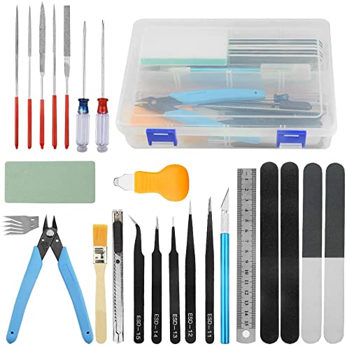 BGTXINGI 28-teiliges Modellbauwerkzeug-Set Gundam Modell-Werkzeug-Set mit Kunststoffbox für Modellbau, Auto, Hobby, Modellbau, Reparatur und Befestigung
