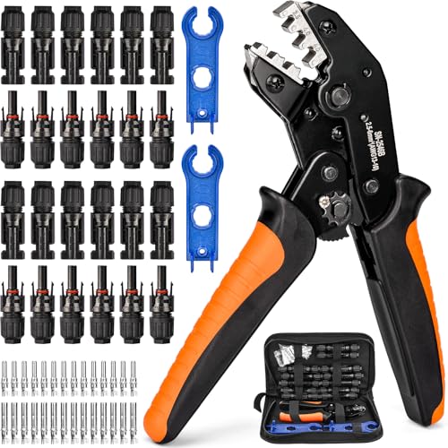 Solar Crimpzange Set für 2.5/4/6mm² PV Kabel,14 Paar Kabelstecker,12 Paar Männlich/Weiblich Stecker und 2 Schraubenschlüssel,IP68 Wasserdicht,für Solaranlage Photovoltaik