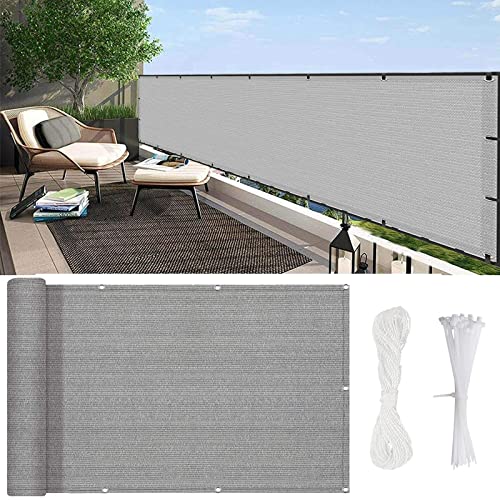 Balkonabdeckung, 95 x 650 cm, UV- und wetterbeständig, strapazierfähig, für den Außenbereich, Garten, Grau, inklusive Seil und Ösen