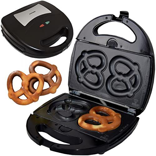 Syntrox Germany SM-1300W-Soft-Brezel Maker mit antihaftbeschichteten Wechselplatten für 2 große Brezeln