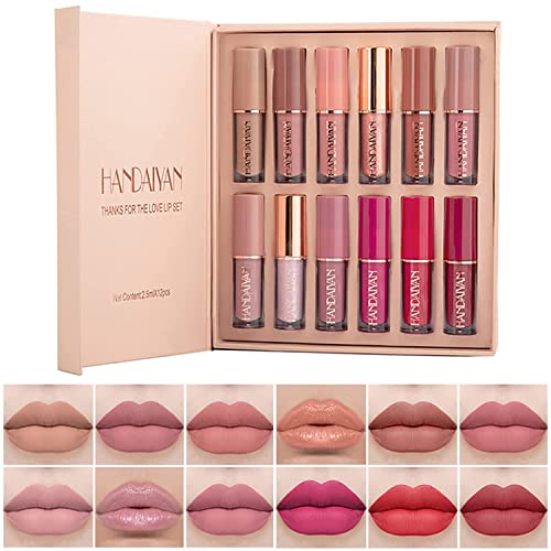 12 Farben Mattes Lippenstift-Set, samtiges Lipgloss-Set mit mattem Finish, feuchtigkeitsspendender Lippenstift mit Geschenkbox