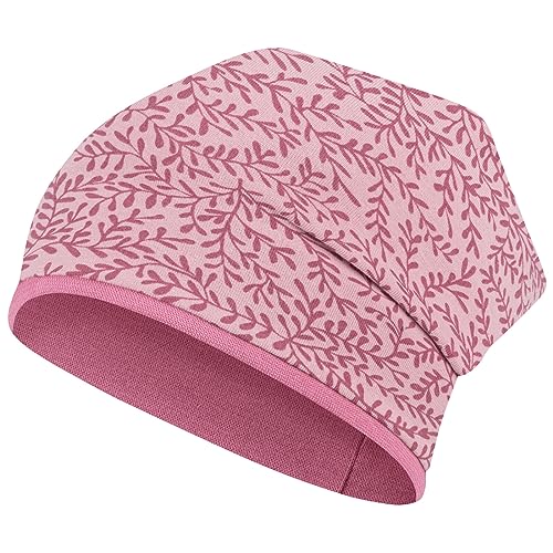 Smarilla Mädchen Herbstmütze Beanie Übergangsmütze Baumwolle doppellagig, Größe: 54-56, Farbe: Rosa Zweige