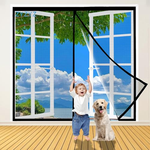 Schnellschließen Fliegengitter Balkontür 115x180cm Schwarz Magnet mit Stärkere Magneten, Fliegengitter Tür Ohne Bohren,4cm Breites Klettband, Insektenschutz, ohne Bohren, Verschiedene Größen