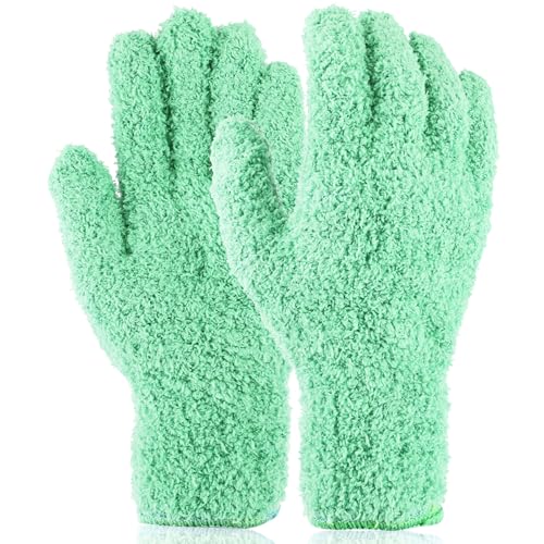 Ymapinc Mikrofaser Putzhandschuhe,2 Stück Wiederverwendbar Staubhandschuhe Mikrofaser Handschuh Auto Abstauben Handschuh Waschbar Reinigungshandschuh für Auto Blinds Furniture Kitchen House(Grün)