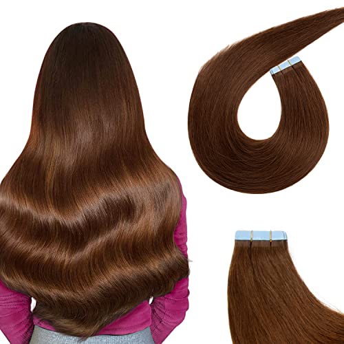 AGMITY Haarverlängerung, Remy-Echthaar, 35,6 cm, unsichtbar, glatt, dick, 35,6 cm, 20 Stück, 40 g/Packung, Schokoladenbraun, Nr. 4 Mittelbraun