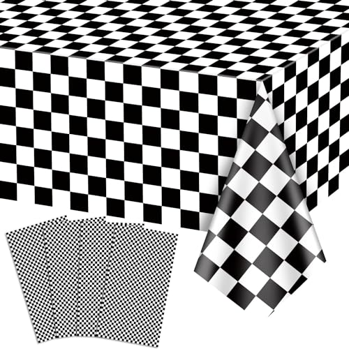 4 Stück Tischdecken Für Rennwagen, Schwarz Und Weiß Karierte Flagge Tischdecke Racing Car Geburtstag Party Zubehör Für Kinder Junge 1. 2. Geburtstag Rennwagen Thema Party Dekorationen 130 X 220cm
