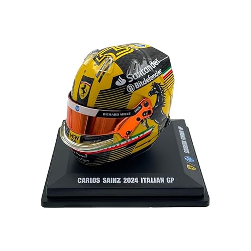 Scuderia F1 Team Offizielles LookSmart Spark Modell Carlos Sainz 2024 Special Edition Italienischer GP 1/5 Mini Helm Schwarz Gelb