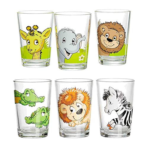 Ritzenhoff & Breker Kindergläser Dschungeltiere & Happy Zoo, 6er Set, 205 ml, Bedruckte Kinderbecher mit Tiermotiven, Spülmaschinengeeignet